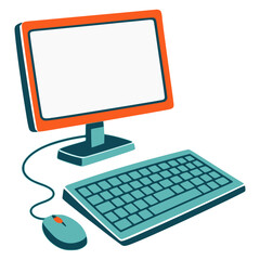 Fototapeta premium cartoon desktop computer with keyboard and mouse office workspace flat color vector illustration template design