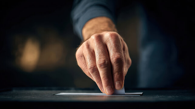 Close up of hand casting vote into ballot box symbolizing political instability and democratic process in uncertain times