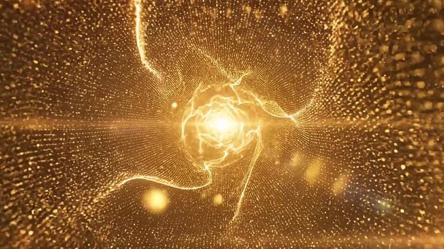 Abstract glowing energy tunnel with particles swirling around a bright light core