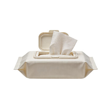 A pack of hygienic wet wipes with its lid open, revealing the texture of the soft cloths