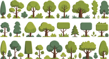 Flat Green Tree and Shrub Vector Icon Set with Diverse Topiary Plant Shapes for Landscape Architecture and Map Graphic Designs © MstBobita