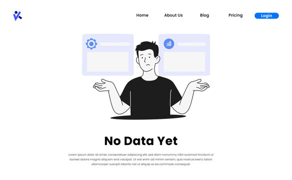 No Data Yet Illustration. Confused Man Between Two Empty Dashboard Card