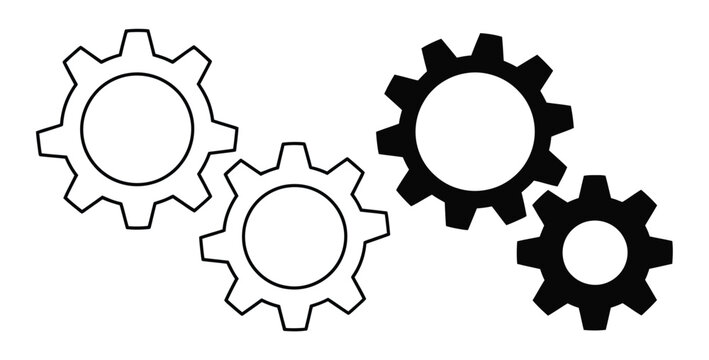 Cogwheel gears pictogram vector illustration featuring two mechanical gear symbols for engineering and industrial design concepts.