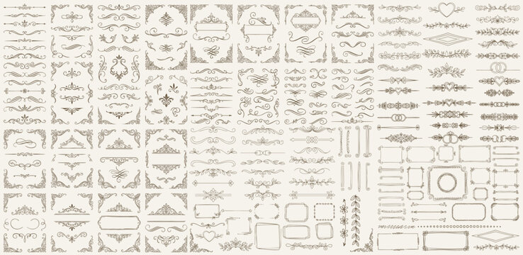 Mega collection of vector hand drawn flourishes for design