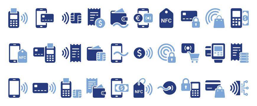 Set of digital payment and mobile banking icons for modern financial technology applications