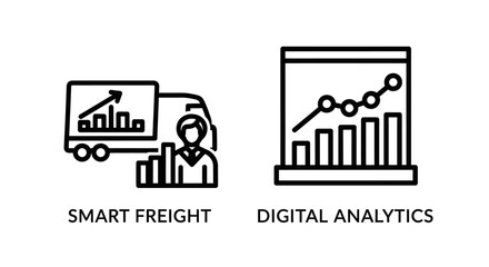 Obraz premium Smart freight and digital analytics icons for logistics with analytics, delivery