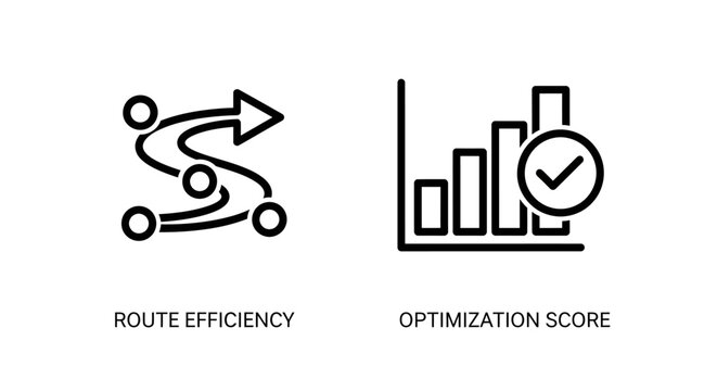 Route efficiency and optimization score business icons with efficiency, planning