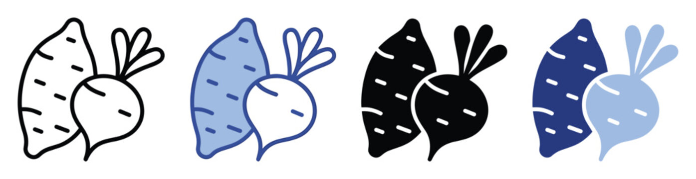 Set of simple root vegetable icons for healthy food apps, farm markets, and dietary planning.