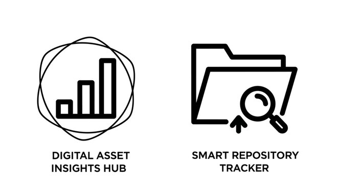 Digital asset insights hub and smart repository tracker icons with repository