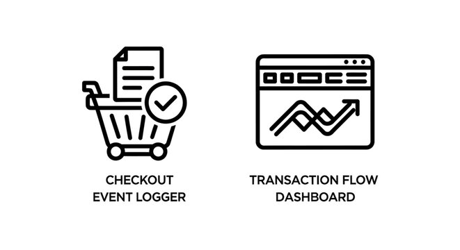 Checkout event logger and transaction flow dashboard icons with checkout