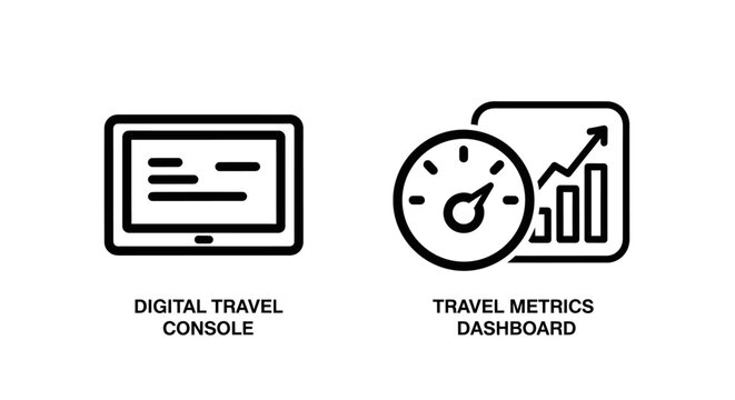 Digital travel console and metrics dashboard outline icons with dashboard