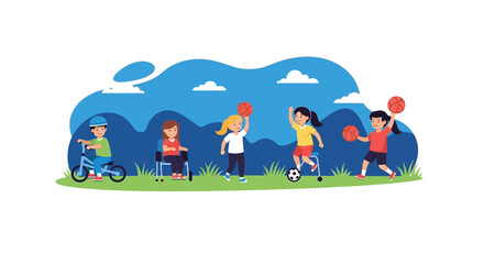 Naklejka premium Children Playing Outdoors Together.