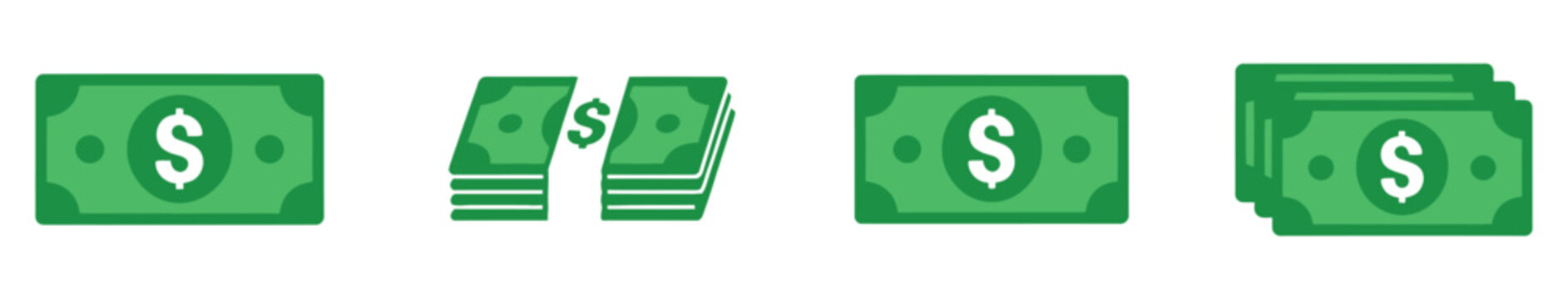 Cash icon design with flat green dollar symbol and currency bill graphic for payment, banking, and financial applications.