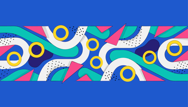 Modern Retro 90s Pattern Design featuring Colorful Triangles and Fluid Elements.eps
