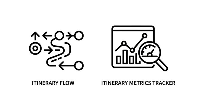 Itinerary flow and metrics tracker icons with itinerary dashboard analysis