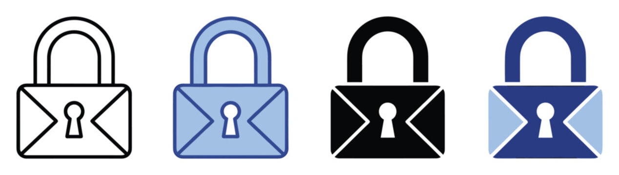 Set of email security lock icons symbolizing digital protection and confidential messaging