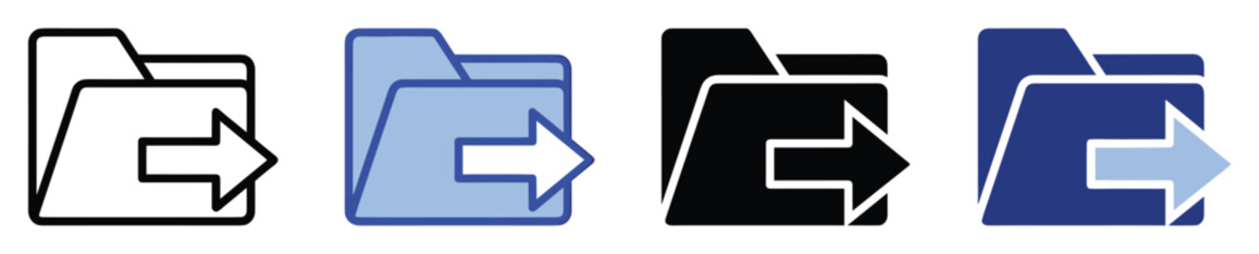 Set of folder exit icons representing data export or logout process for user interface and web