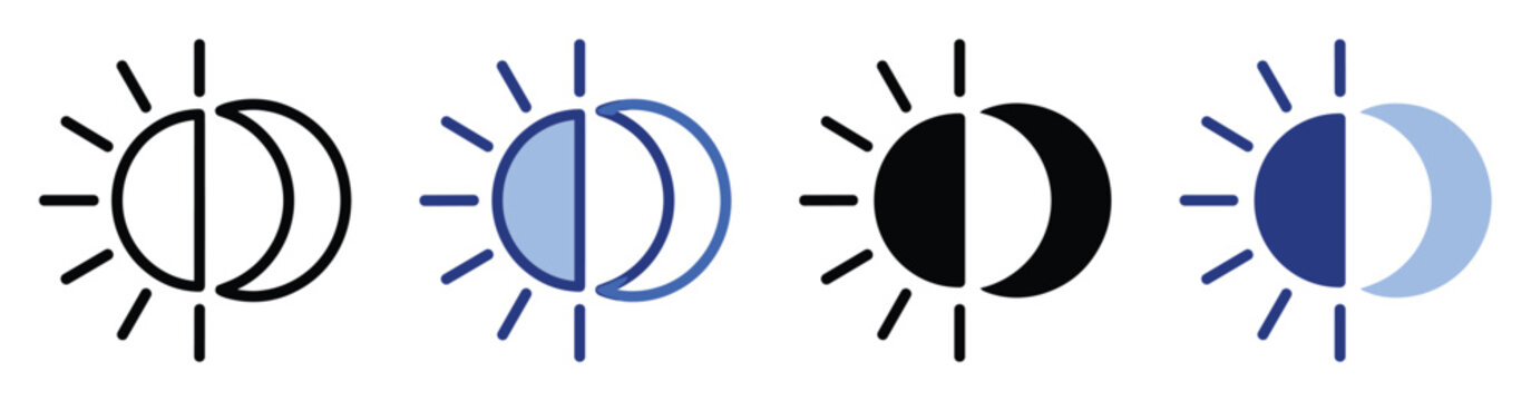 Set of day and night mode icons for app and web interface toggles and system settings