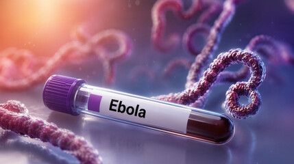 Obraz na płótnie Canvas Ebola virus blood sample test tube in medical laboratory for health publishing and virology research