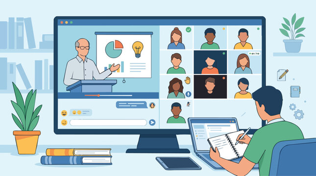 Online Learning Virtual Classroom Meeting with an Instructor Presenting to Diverse Students Remotely