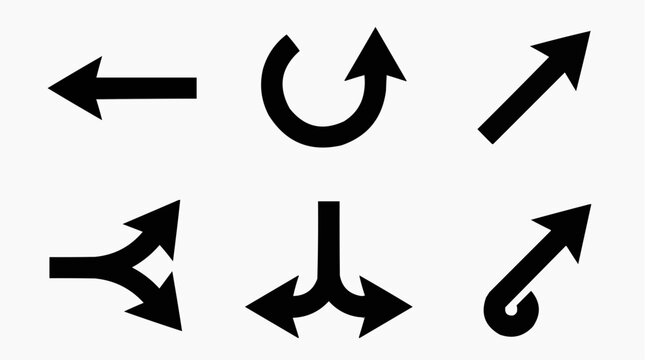 Arrows hand drawn set with monochrome vector shapes for direction, navigation, marketing funnels, productivity and workflow planning