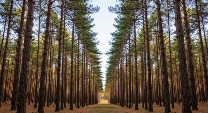 Tall trees line a forest pathway.