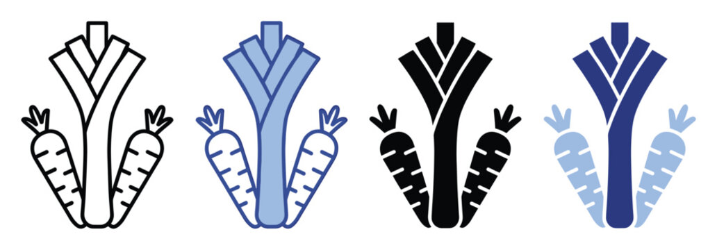 Set of vegetable icons featuring celery and carrots in various styles for healthy eating apps and