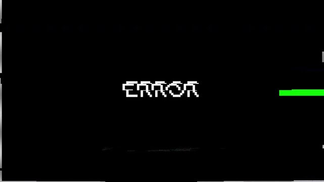 Error Digital Glitch Text Animation on Black Background. 4K VIdeo