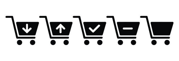 E-commerce shopping cart glyph icon set, solid vector collection for online store, retail marketplace, digital shopping, checkout, and mobile commerce interface design © Khoteza