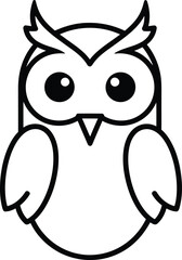Naklejka premium Stylized outline illustration of an owl facing forward with wide round eyes a simple vector graphic element black and white