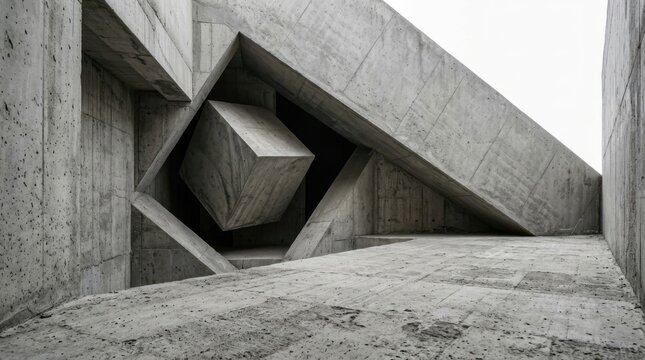 Abstract Concrete Architecture Brutalist Sculpture, Geometric Hard Angles
