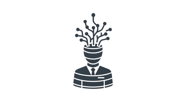 Digital Brain Icon: Human Head with Growing Circuits, AI and Innovation Concept