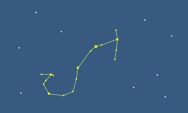 星空に浮かぶさそり座の星座線のカラーイラスト