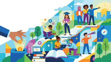 Naklejka premium Education and Financial Investment Supporting Diverse Students on Their Path to Future Career Success and Personal Growth