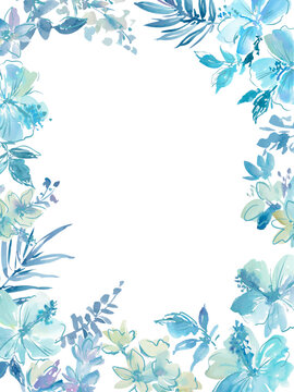 Abstract Blue Watercolor Hibiscus Floral Background for Wedding Invitation, Greeting Card and Social Media Design