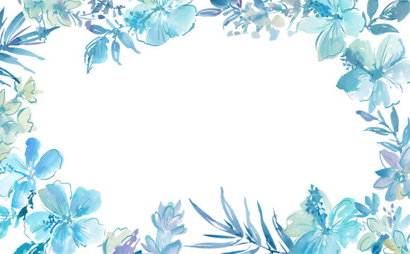 Abstract Blue Watercolor Hibiscus Floral Background for banner, web and wedding invitation