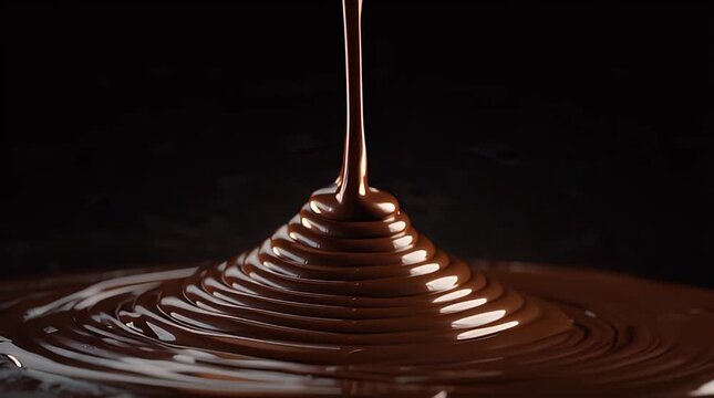Delicious dark chocolate pouring in a classic food stock video, suitable for dessert recipes, culinary presentations, and chocolatethemed content.