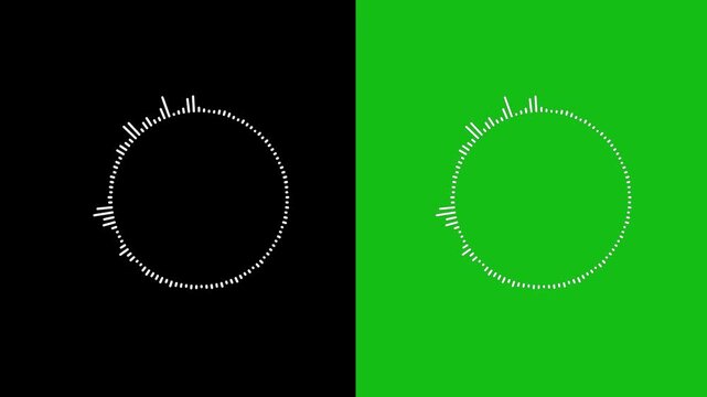 circular audio wave frequency voice music sound spectrum on black background, Music Player circle audio sound wave visualizer equalizer animation on green screen. 