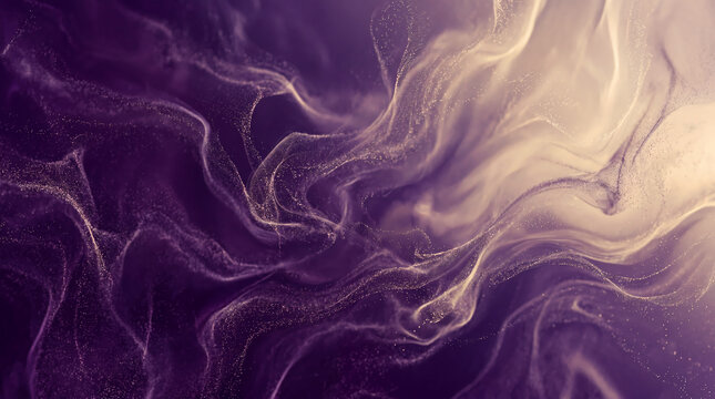 Abstract representation of flowing particulate matter in vibrant purple and golden tones, suggesting movement and energy with soft, luminous trails.