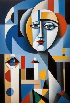 Cubist face on cubist background