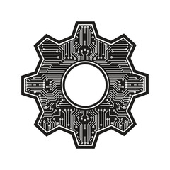Obraz premium Circuitry Gear Silhouette with Circuit Pattern and Cog.