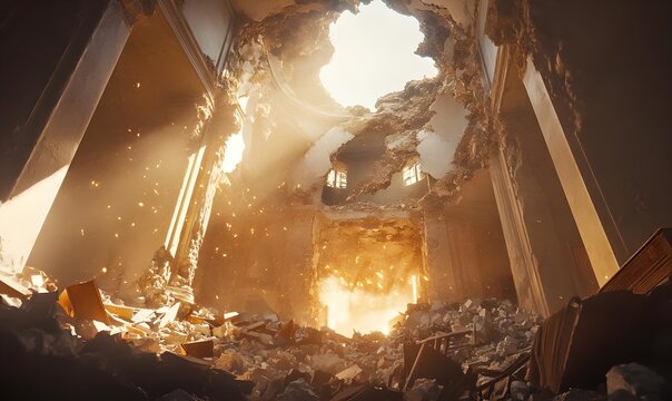 Destruction and Collapse Interior of a Ruined Building