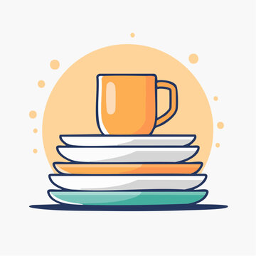 Stack of Plates and Cup Illustration