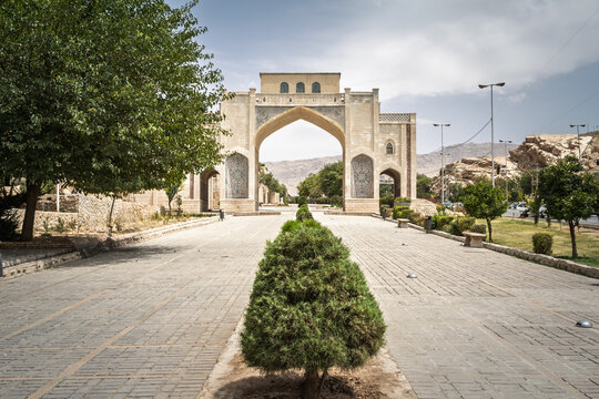 The Quran Gate, also known as Darvazeh Quran, stands as the historic entrance to Shiraz, Iran, an iconic archway by gardens welcoming travelers into the city in southern Iran, a Shiraz landmark.
