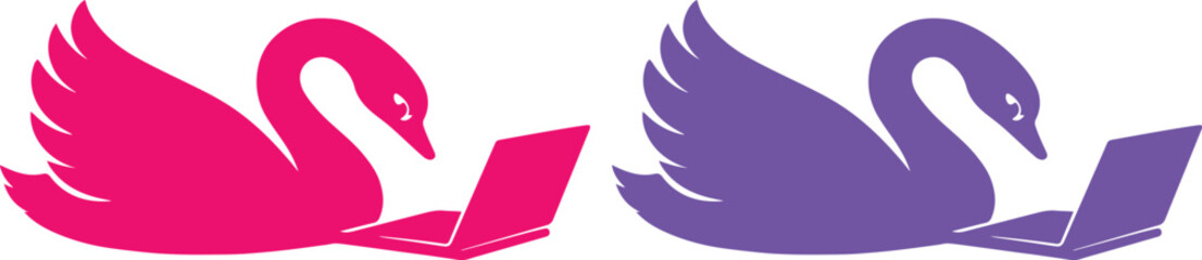 Elegant swan and laptop logo design, a modern digital technology concept in vibrant pink and purple vector graphics, ideal for branding and creative projects. © Shanza