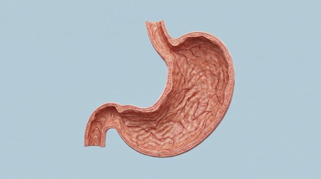 3D Render Cross Section of Human Stomach Anatomy Model Isolated on Light Blue Background