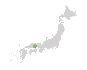 Naklejka premium 岡山県だけ緑色のシンプルな日本の地図