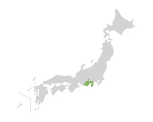 Naklejka premium 静岡県だけ緑色のシンプルな日本の地図
