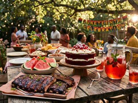 Juneteenth Celebration BBQ Dinner Table Outdoors with Family