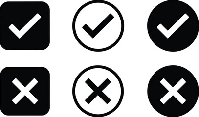 Check mark and cross icon set with approval rejection validation status symbols collection © Rakib